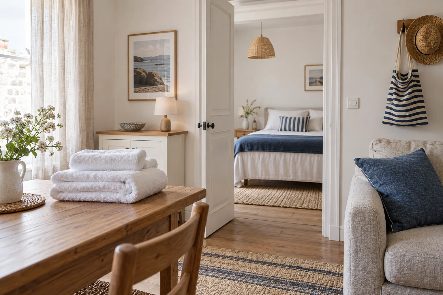 Textiles et linge de maison dans un logement prêt à accueillir des voyageurs